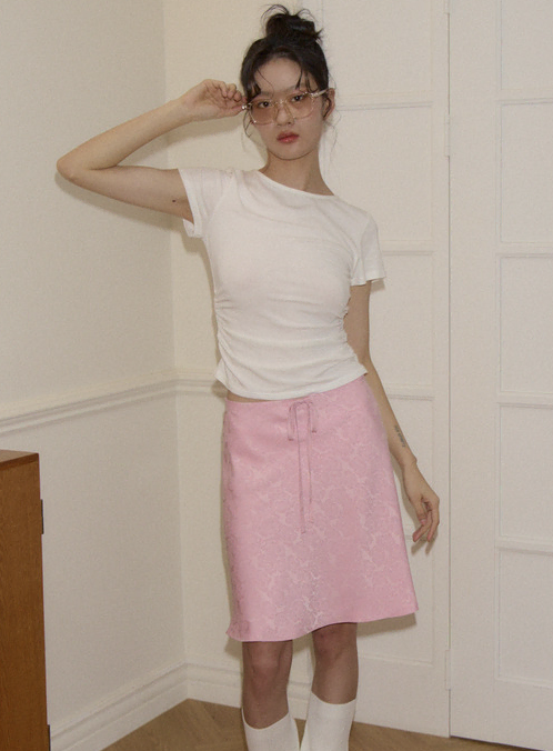 살롱드욘 Retro Satin Skirt_ Pink 스커트 자카드 패턴